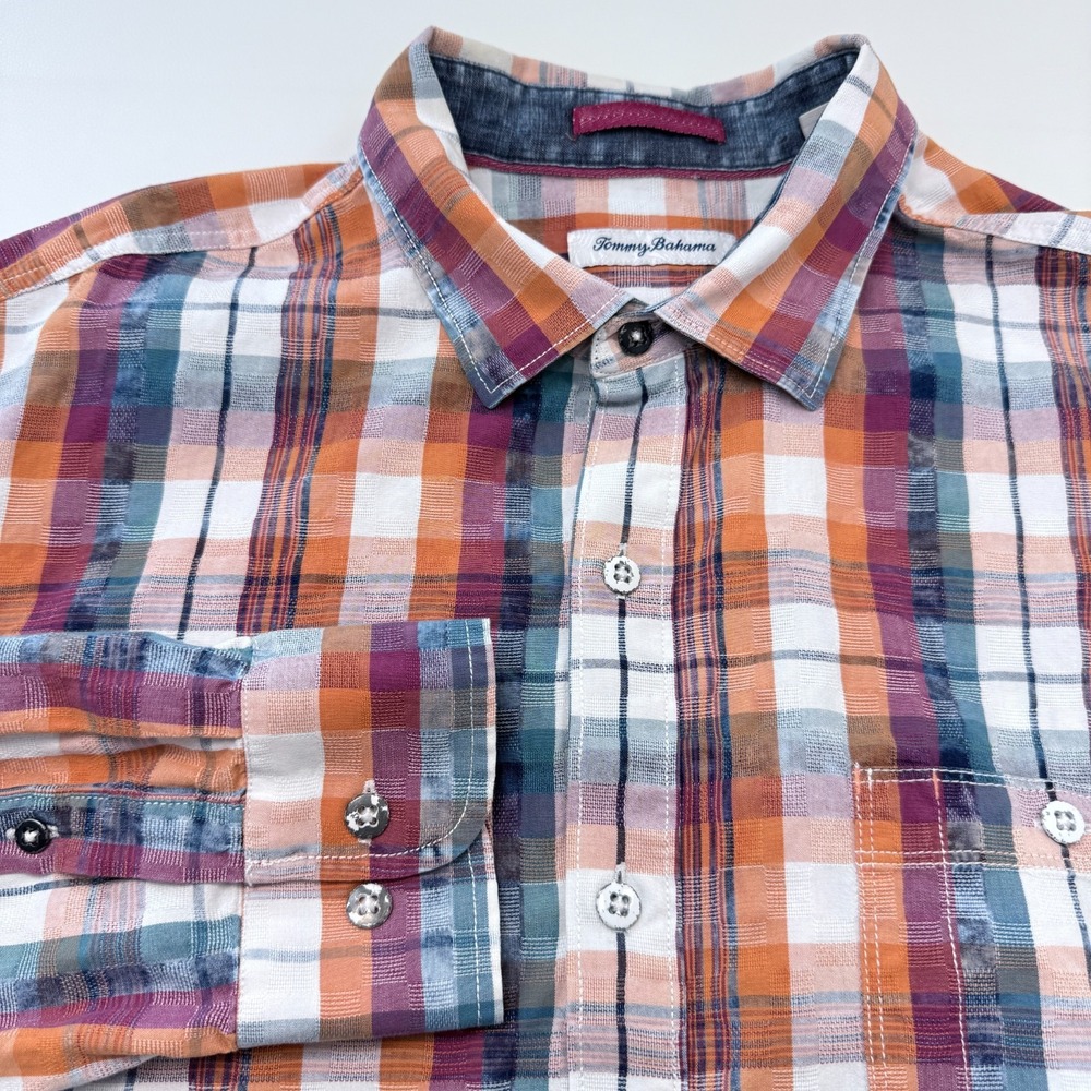Tommy Bahama Indio Coast Check Long Sleeve Button Up Shirt Mens XL Cotton‎
